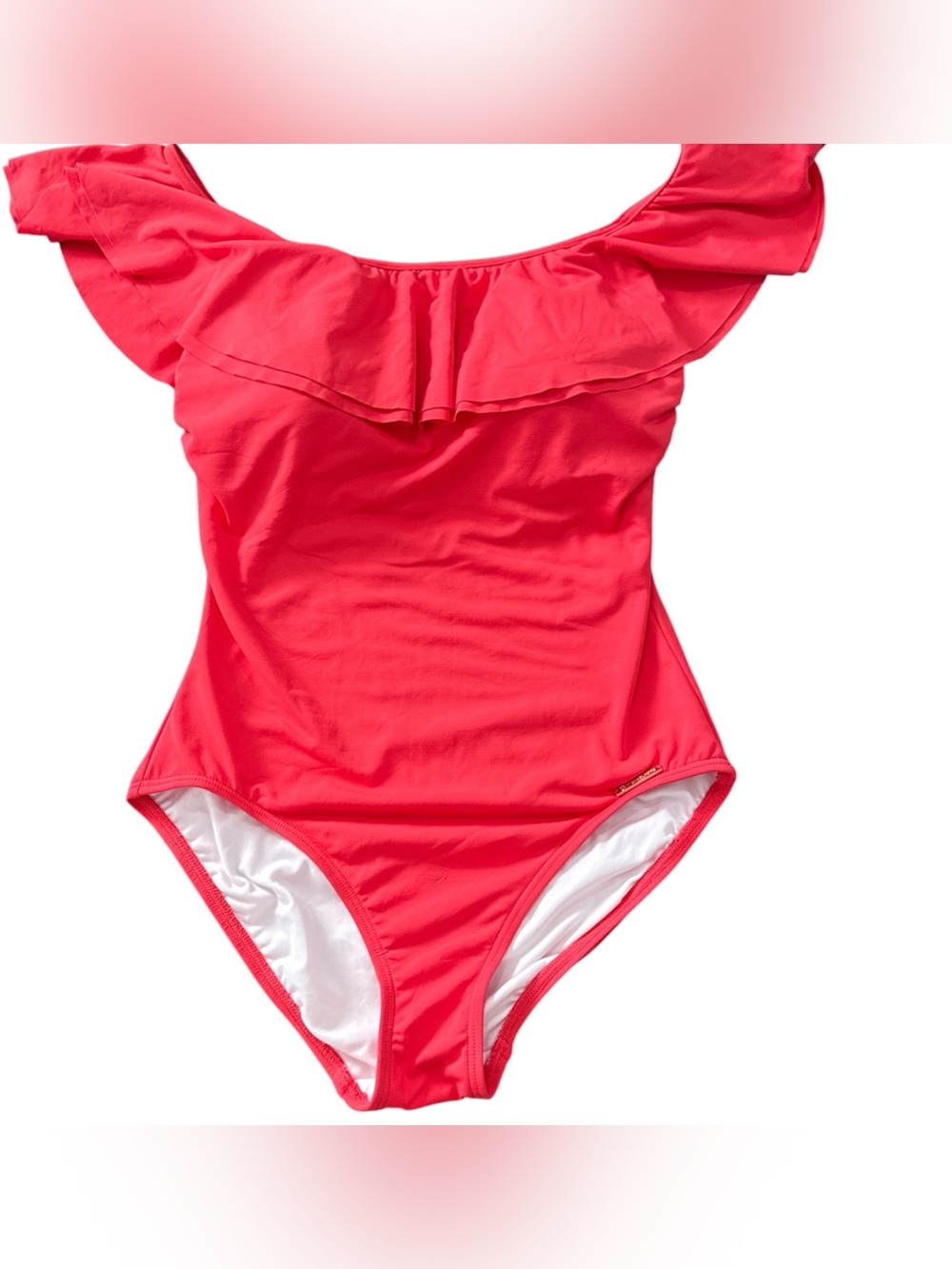 Michael Kors Ruffle Top One Piece Swimsuit Sea Coral NWT Size 10